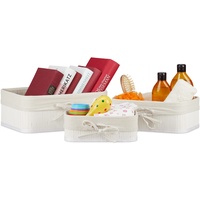 Relaxdays Aufbewahrungskorb 3er Set, Bambus mit Stoffbezug, 3 Größen,