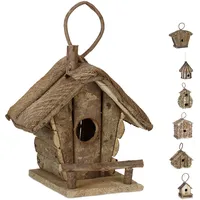 Relaxdays Deko Vogelhaus zum Aufhängen, unbehandeltes Holz, Balkon, Garten,