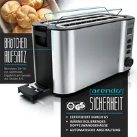 Arendo Toaster Edelstahl Langschlitz 4 Scheiben, Doppelwandgehäuse, integrierter Brötchenaufsatz,