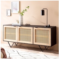 FineBuy Sideboard 175cm Mango Design Kommode mit 3 Rattan