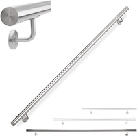 Relaxdays Handlauf, 304er Edelstahl, matt, rundes Treppengeländer, innen &