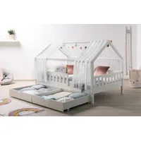 TICAA TiCAA Kinderbett Hausbett mit Tüll Kim 90x200 cm,