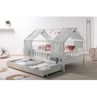 TICAA TiCAA Kinderbett Hausbett mit Tüll Kim 90x200 cm,