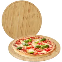 Relaxdays Pizzateller, 2er Set, Bambus, Ø 32 cm, Servierbrett