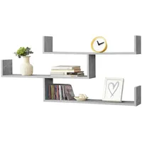 [en.casa] Wandregal, Grau, Holzwerkstoff, 3 Fächer, 119x55x18 cm Wohnzimmer,