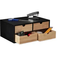 Relaxdays Schreibtisch Organizer 4 Schubladen 13,5x33x21 cm Natur/schwarz