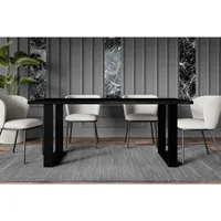 Altdecor Esstisch, Schwarz Hochglanz, Rechteckig,Rechteckig, U-Form, 90x75x160 cm, Esszimmer,