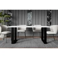 Altdecor Esstisch, Weiß Hochglanz, Rechteckig,Rechteckig, U-Form, 90x75x160 cm, Esszimmer,