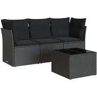 VidaXL 4-tlg. Garten-Sofagarnitur mit Kissen Schwarz Poly Rattan