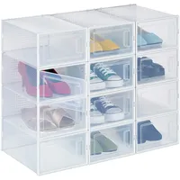 Relaxdays Schuhboxen 12er Pack, mit Tür, Schuhorganizer, stapelbar, Schuhe