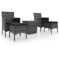 VidaXL 5-tlg. Garten-Bistro-Set Poly Rattan und Hartglas Grau