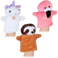 Relaxdays Handpuppen für Kinder, 3er Set Tiere, Einhorn, Faultier,