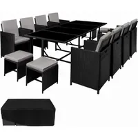Tectake Rattan Sitzgruppe Palma 12-tlg. Grau/Schwarz