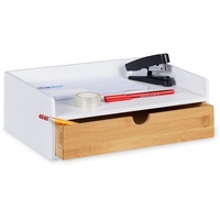 Relaxdays Schreibtisch Organizer, 1 Schublade, DIN A4 Ablage, Bambus,