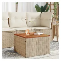 VidaXL Gartentisch Beige 55x55x37 cm Poly Rattan und Akazienholz