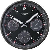 Seiko Clocks QXA823K Wanduhr Thermometer Hygrometer Anthrazit/Schwarz