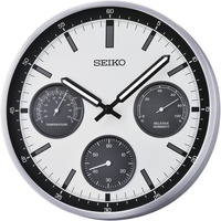 Seiko Clocks Aluminium QXA823S Wanduhr Thermometer Hygrometer Weiß/Schwarz