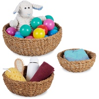 Relaxdays Aufbewahrungskorb, 3er Set, Seegras, 3 Größen, geflochten, Badezimmer,