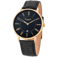 EICHMÜLLER Herrenuhr 3032-05, Slim-Gehäuse IP-vergoldet/schwarz Lederband 41 mm