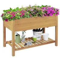 Yaheetech Hochbeet Pflanzkasten mit praktische Ablage, Kräuterbeet Holz, Blumenkübel