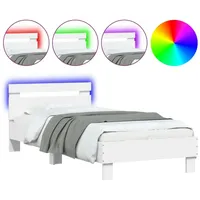 VidaXL Bettgestell mit Kopfteil und LED-Leuchten Weiß 90x200 cm