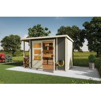 Karibu Gartenhaus 19 mm Multi mit Schrank und Anbaudach