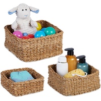 Relaxdays Aufbewahrungskorb, 3er Set, Seegras, 3 Größen, geflochten, Badezimmer,