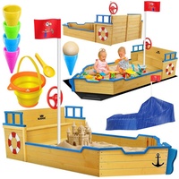 Kidiz KIDIZ® Sandkasten Ahoi Piratenschiff Boot Segelschiff aus Holz