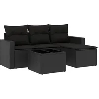 VidaXL 5-tlg. Garten-Sofagarnitur mit Kissen Schwarz Poly Rattan