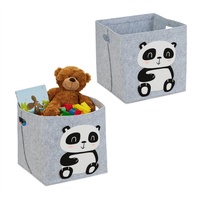 Relaxdays 2 x Aufbewahrungskorb Filz, Panda-Motiv, Filzkorb für Kinder,