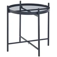 [en.casa] Beistelltisch, Lier mit Glasplatte Schwarz Glas, Rund,Rund, 41.5x46x41.5