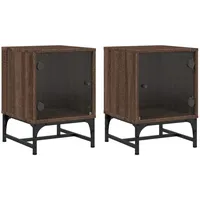 VidaXL Nachttische mit Glastüren 2 Stk. Braun Eichen-Optik 35x37x50