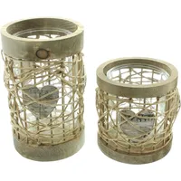 Dekoleidenschaft 2X Windlicht Herzchen aus Holz & Glas, Kerzenhalter