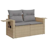 VidaXL Gartensofa mit Kissen 2-Sitzer Beige Poly Rattan