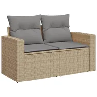 VidaXL Gartensofa mit Kissen 2-Sitzer Beige Poly Rattan