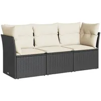 VidaXL 3-tlg. Garten-Sofagarnitur mit Kissen Schwarz Poly Rattan