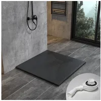 WITEN&NOCK 90x90 cm SMC Duschwanne mit Ablaufgarnitur Schwarz Brausewanne
