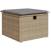 VidaXL Gartenhocker mit Kissen Beige 55x55x37 cm Poly Rattan