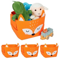 Relaxdays - 4 x Aufbewahrungskorb Filz, Fuchs-Motiv, Filzkorb Kinder,