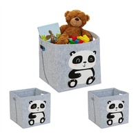 Relaxdays 3 x Aufbewahrungskorb Filz, Panda-Motiv, Filzkorb für Kinder,