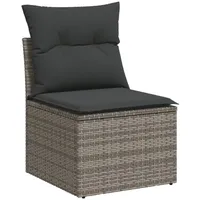 VidaXL Gartensessel ohne Armlehnen mit Kissen Grau Poly Rattan