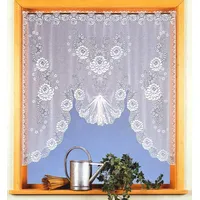 Heimtexland ® Scheibengardine Hochraff Bogen Fensterbild Jacquard Blumen Weiß