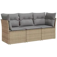 VidaXL 3-tlg. Garten-Sofagarnitur mit Kissen Beige Poly Rattan