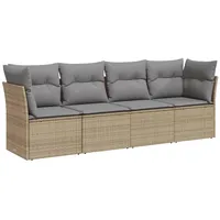 VidaXL 4-tlg. Garten-Sofagarnitur mit Kissen Beige Poly Rattan