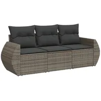 VidaXL 3-tlg. Garten-Sofagarnitur mit Kissen Grau Poly Rattan
