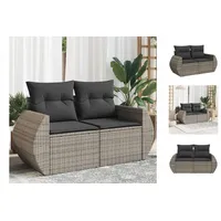 VidaXL Gartensofa 2-Sitzer mit Kissen Grau Poly Rattan