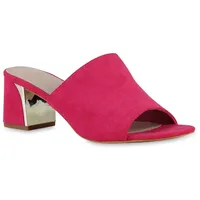 VAN HILL Damen Pantoletten Blockabsatz Schuhe 214206 Fuchsia, 38