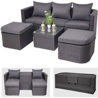 Mendler 3in1-Garnitur HWC-J37, Garten-/Lounge-Set Sonneninsel, Spun Poly halbrundes Poly-Rattan