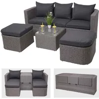Mendler 3in1-Garnitur HWC-J37, Garten-/Lounge-Set Sonneninsel, Spun Poly Poly-Rattan MVG
