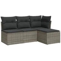 VidaXL 4-tlg. Garten-Sofagarnitur mit Kissen Grau Poly Rattan